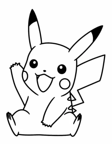 Hình tô màu pikachu ngồi giơ tay