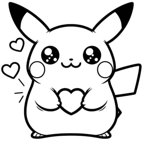 Pikachu ôm trái tim, nét viền rất đậm