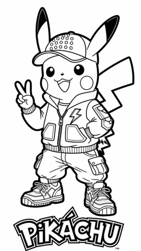 Pikachu mặc áo khoác giơ tay chữ V