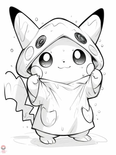Tranh tô màu pikachu trùm áo choàng có mũ