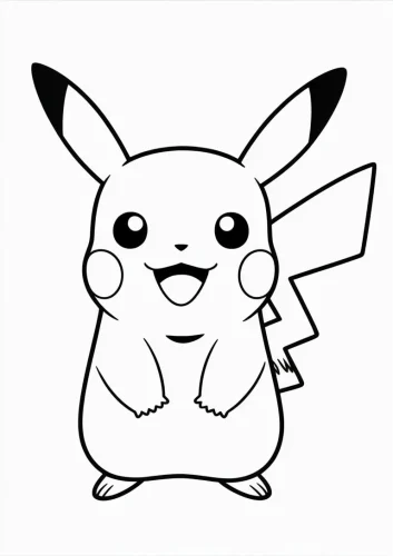 Mẫu tô màu pikachu đứng chính diện, nét gọn