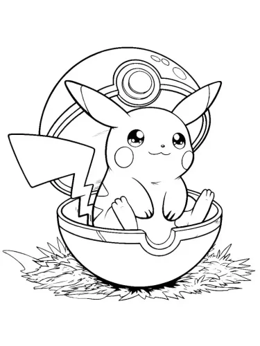 Hình tô màu pikachu ngồi trong quả bóng Poké