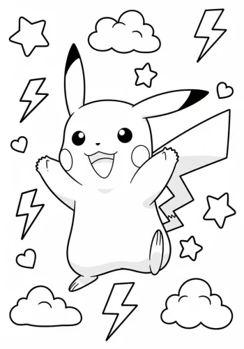 Pikachu nhảy giữa mây và tia chớp