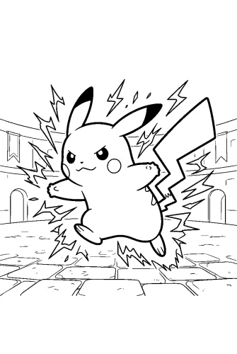Tranh tô màu pikachu chạy phóng tia điện