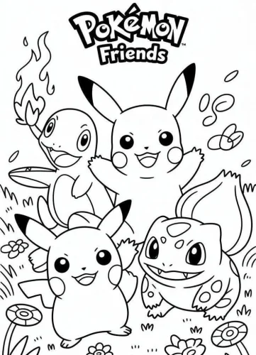 Pikachu và các Pokémon dưới chữ Pokémon Friends