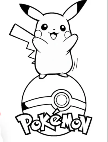 Hình tô màu pikachu đứng trên quả bóng Poké