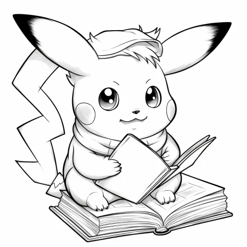 Tranh tô màu pikachu đọc sách