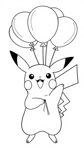 Pikachu bay theo chùm bóng bay