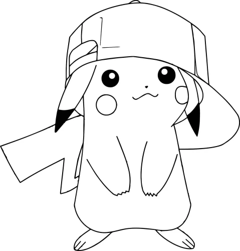 Mẫu tô màu pikachu đội mũ lưỡi trai to