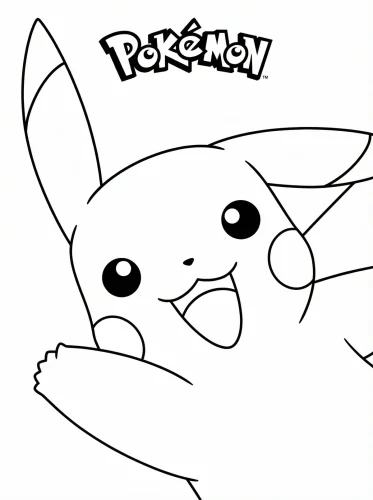 Hình tô màu pikachu vẫy tay dưới chữ Pokémon
