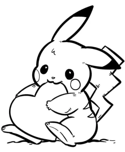 Mẫu tô màu pikachu ôm đuôi nằm nghiêng