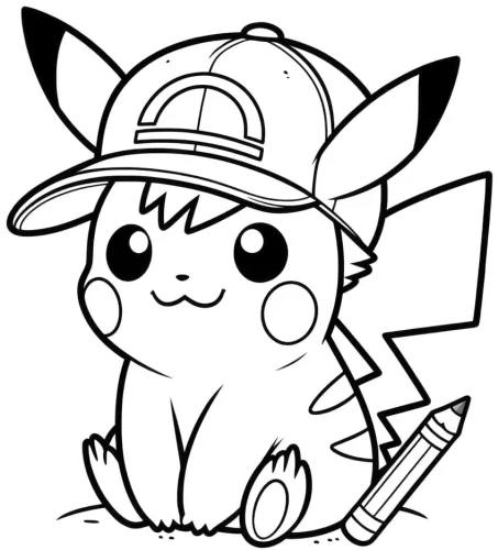 Pikachu đội mũ cầm bút chì