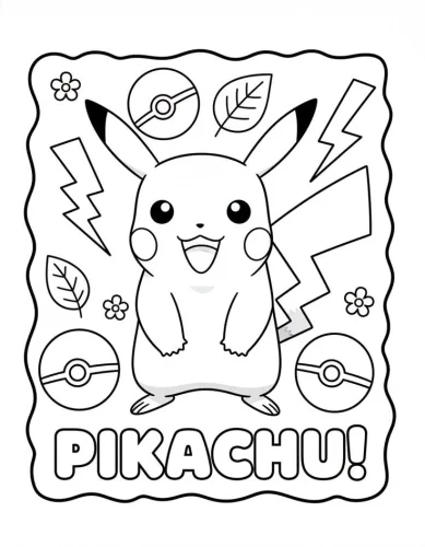 Pikachu dưới chữ Pikachu, có bóng Poké