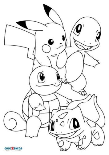 Pikachu, Charmander, Squirtle và Bulbasaur