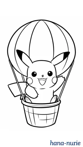 Mẫu tô màu pikachu trong khinh khí cầu