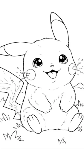 Mẫu tô màu pikachu ngồi, nét mảnh