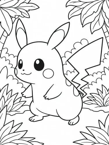Tranh tô màu pikachu giữa lá rừng