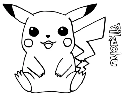 Pikachu ngồi bên chữ Pikachu