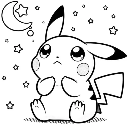 Pikachu ngồi giữa trăng sao