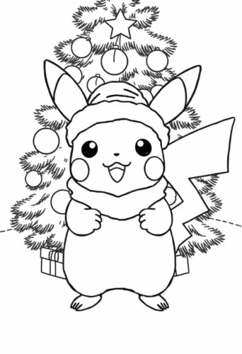 Pikachu bên cây thông Noel