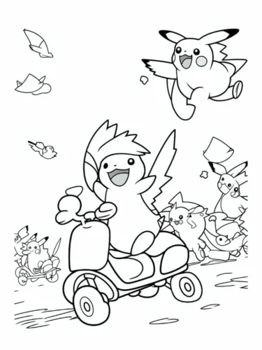Pikachu và Pokémon lái xe máy