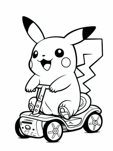 Pikachu đứng xe trượt scooter