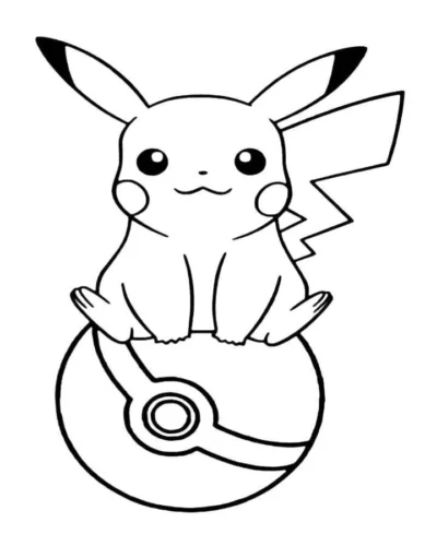 Tranh tô màu pikachu ngồi trên bóng Poké