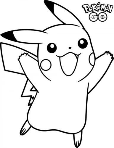 Hình tô màu pikachu giơ tay dưới chữ Pokémon GO