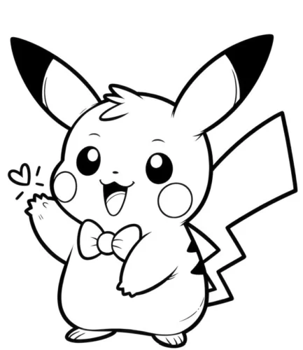 Mẫu tô màu pikachu thắt nơ vẫy tay