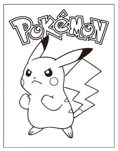 Tranh tô màu pikachu dưới chữ Pokémon