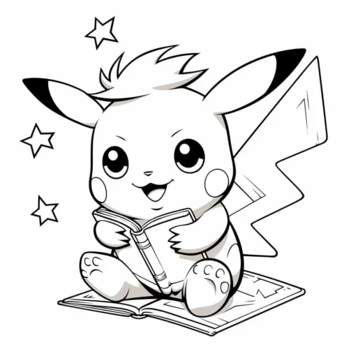 Hình tô màu pikachu đọc sách