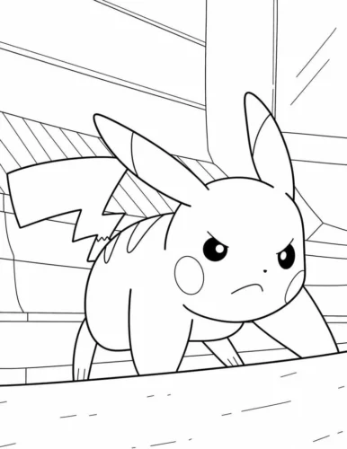 Tranh tô màu pikachu cau mày trên đường phố