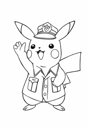 Hình tô màu pikachu cảnh sát vẫy tay