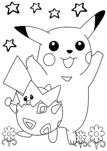 Mẫu tô màu pikachu và Pichu giữa sao