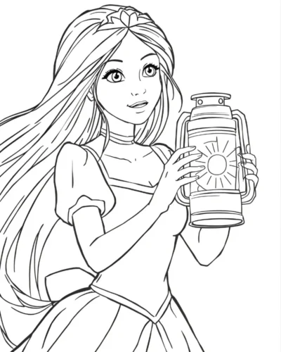 Rapunzel cầm đèn lồng, tóc bay