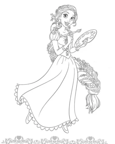 Rapunzel cầm bảng màu vẽ tranh