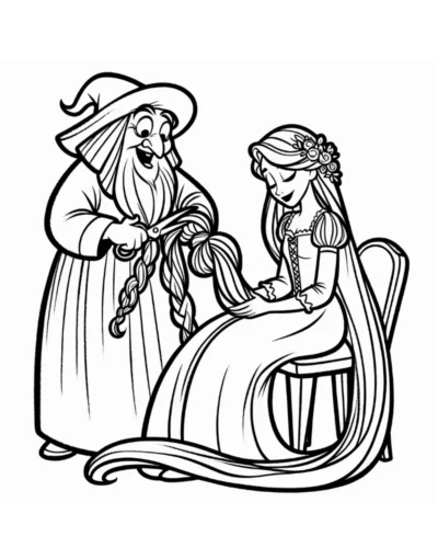 Rapunzel và mẹ Gothel bên ghế