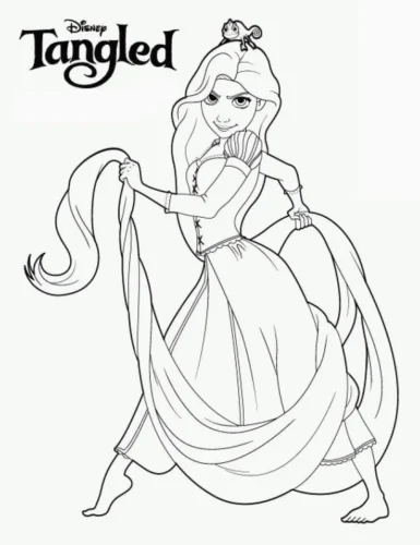 Rapunzel nâng váy dưới chữ Tangled