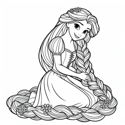 Rapunzel ngồi trên mái tóc tết
