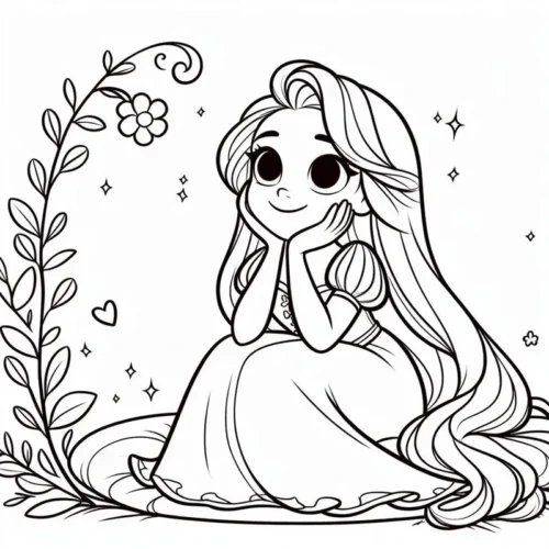 Rapunzel chống cằm trong vòng lá
