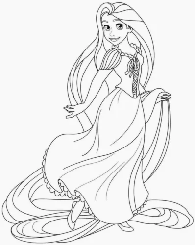 Rapunzel ngồi trên mái tóc dài