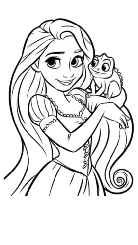 Rapunzel ôm tắc kè Pascal