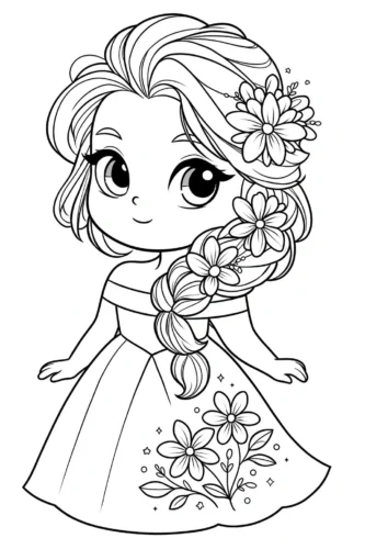 Rapunzel nhí tóc tết cài hoa