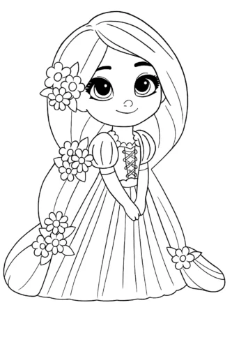 Rapunzel nhí cài hoa, váy dài
