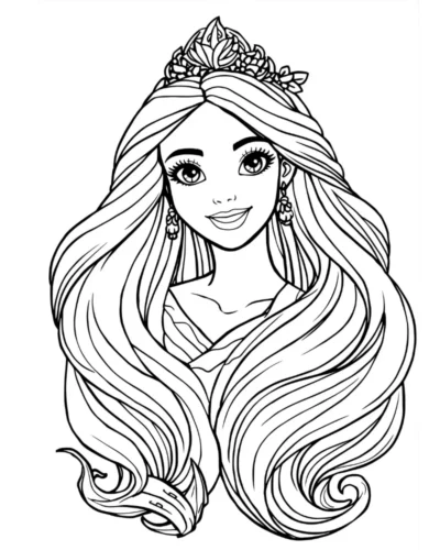 Rapunzel tóc xoăn đội vương miện