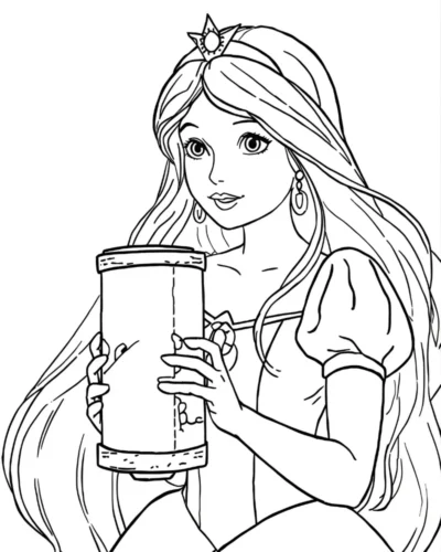 Mẫu tô màu rapunzel ôm chiếc đèn lồng