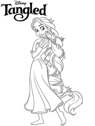 Tranh tô màu rapunzel dưới chữ Tangled