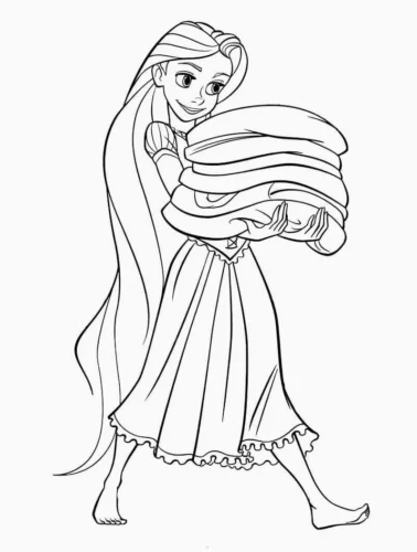 Tranh tô màu rapunzel ôm chồng sách đi