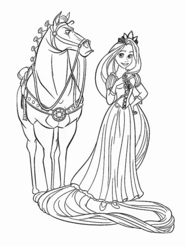 Mẫu tô màu rapunzel bên ngựa Maximus