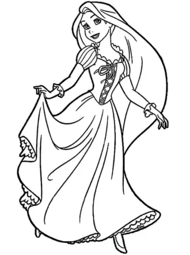 Rapunzel nâng váy bước đi